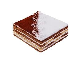 Delicious tiramisu cake with layers of biscuit soaked in coffee and cream decorated with cocoa powder photo