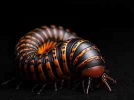 Millipede isolated on black background photo