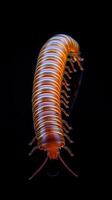Millipede isolated on black background photo