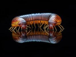 Millipede isolated on black background photo