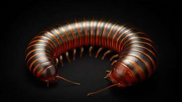 Millipede isolated on black background photo