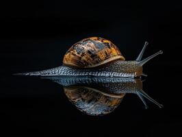 Snail isolated on black background photo