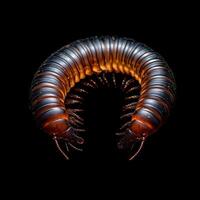 Millipede isolated on black background photo