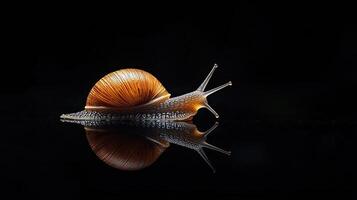 Snail isolated on black background photo
