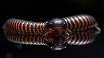 Millipede isolated on black background photo