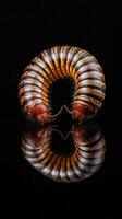 Millipede isolated on black background photo