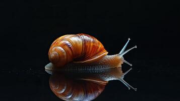 Snail isolated on black background photo