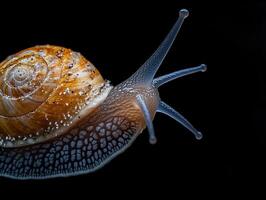 Snail isolated on black background photo