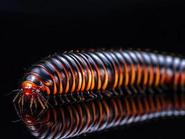 Millipede isolated on black background photo