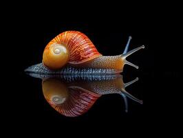 Snail isolated on black background photo