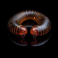Millipede isolated on black background photo