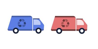 trash can, recycle bin and garbage truck icon set. garbage removal icons with recycle signs isolated on white background vector