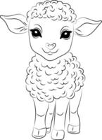 Lamb. Thin outline with black lines. For coloring. vector