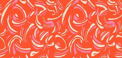 Abstract organic shapes seamless pattern on a orange background. hand drawing curved shape and bold wavy lines. Colorful contemporary minimalist print. Plain dynamic geometric ornament vector