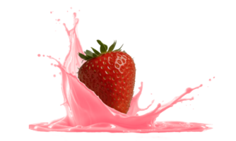 Strawberries in a splash of yogurt with no background png