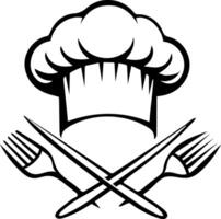 A logo for a culinary business, showcasing a chef's hat and crossed utensils in a simple, elegant style. vector
