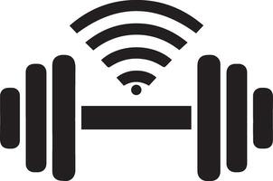 A dumbbell with WiFi waves representing live fitness streams vector