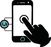 A smartphone with a hand tapping it representing online transactions vector