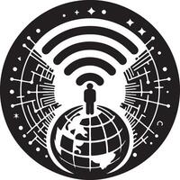 A Wi-Fi signal icon that also resembles a planet with orbiting rings, symbolizing digital communication across the globe. vector
