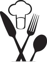 A logo for a culinary business, showcasing a chef's hat and crossed utensils in a simple, elegant style. vector