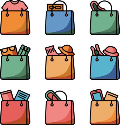 Shopping bag icon set single line art