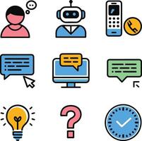 Online support flat color icon set vector