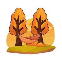 illustration of Enjoy the sunset with a hammock in the tree vector