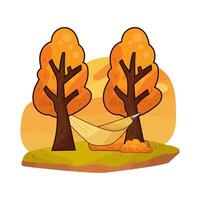 illustration of hammock between two maple trees vector