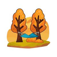 hammock between two maple trees illustration vector