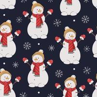 Seamless pattern with snowmen and snowflakes. holiday texture in flat style. Suitable for wallpaper, wrapping paper, fabric, etc vector