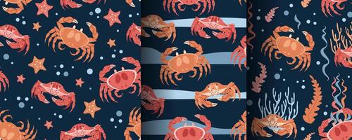 seamless children s pattern with colorful crabs, shells and starfish on a white background. Suitable for baby prints, nursery decor, wallpaper, wrapping paper, stationery, scrapbooking, etc. vector