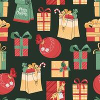 Seamless pattern with Christmas gift boxes. holiday texture in flat style. Suitable for wallpaper, wrapping paper, fabric, etc. vector