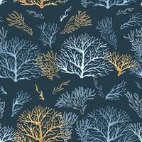 Seamless pattern with corals. Marine texture with algae in flat style. Suitable for wallpaper, fabric, paper, etc vector