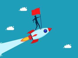 a person flying on a rocket with a flag vector