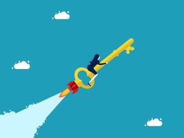 a person flying on a rocket with a key vector