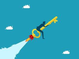 man flying on a rocket with a key vector