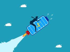 a person riding on a rocket with a lightning bolt vector