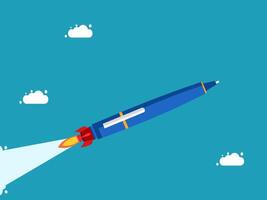 a rocket is flying through the sky with clouds vector