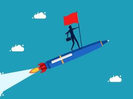 man on rocket with red flag vector