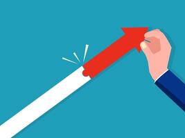 businessman holding a red arrow pointing to the right vector