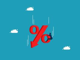 a man is hanging from a red arrow with a percent sign vector