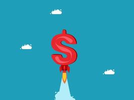 a rocket is flying into the sky with a dollar sign on it vector