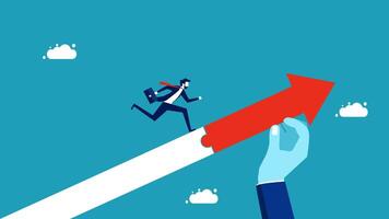 man running up arrow to reach goal, business concept vector