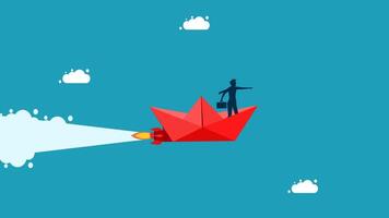 a man is standing on top of a paper boat vector