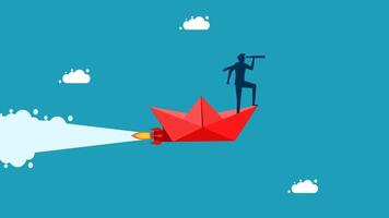 a man is standing on top of a paper boat vector