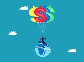 man flying on the globe with dollar sign on it vector