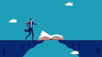 businessman walking on the edge of a cliff with an open book vector