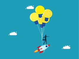 man flying on rocket with light bulbs vector