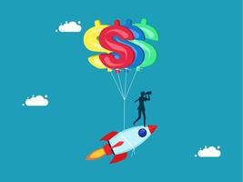man flying on a rocket with dollar sign vector