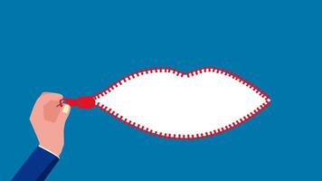 a hand holding a zipper with a mouth vector
